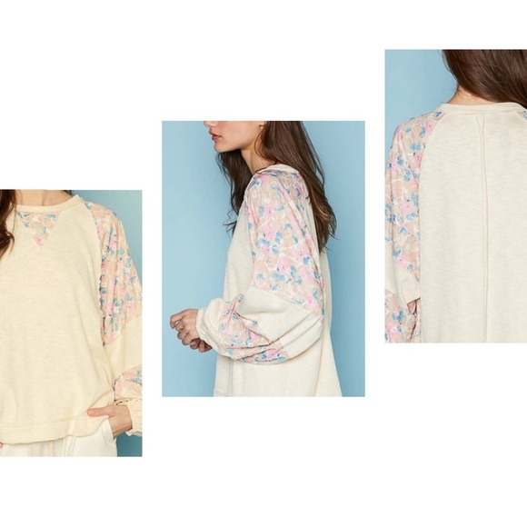 Oversized Lightweight Top in Cream with Pink & Green Floral Accents - Picture 10 of 11